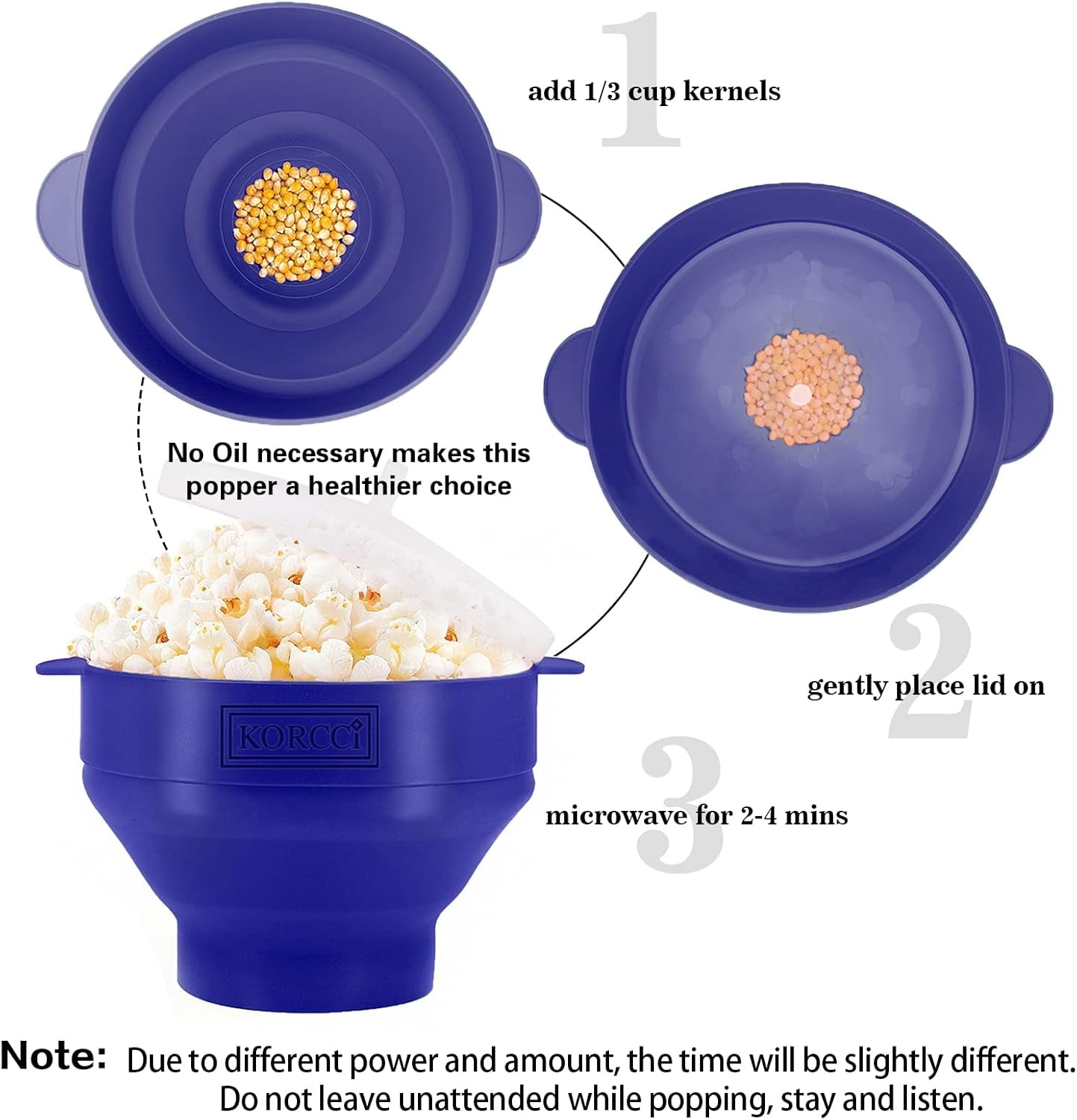 The Original  Microwaveable Silicone Popcorn Popper, Microwave Popcorn Popper, Collapsible Microwave Popcorn Maker Bowl, No Oil Required, Use in Microwave, Dishwasher Safe (Blue)