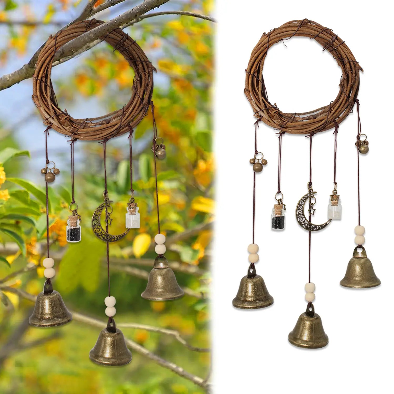 Enchanting Boho Bell Hanging Decor - Vintage Door Bell Ornament for Whimsical Home Accents