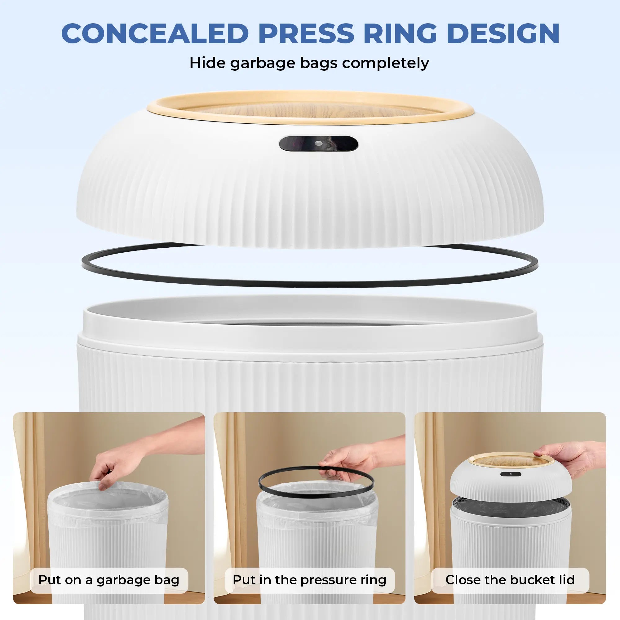 Pukomc Smart Induction Waterproof Trash Can for Bathroom, Bedroom, Office Nordic Style, Household Items Saving Space Motion Sensor Multifunctional Home Goods Environmentally Friendly Automatic Summerwins