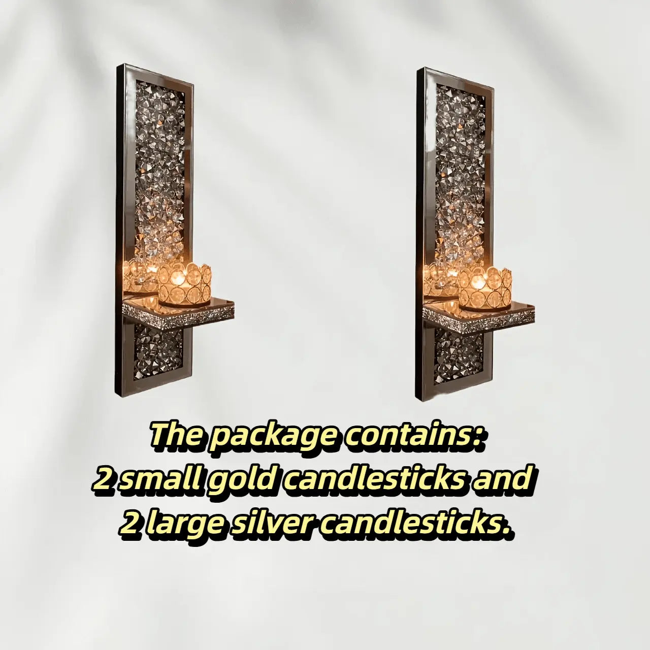 2-Piece Gold Crystal Mirror Wall Candle Sconce Set