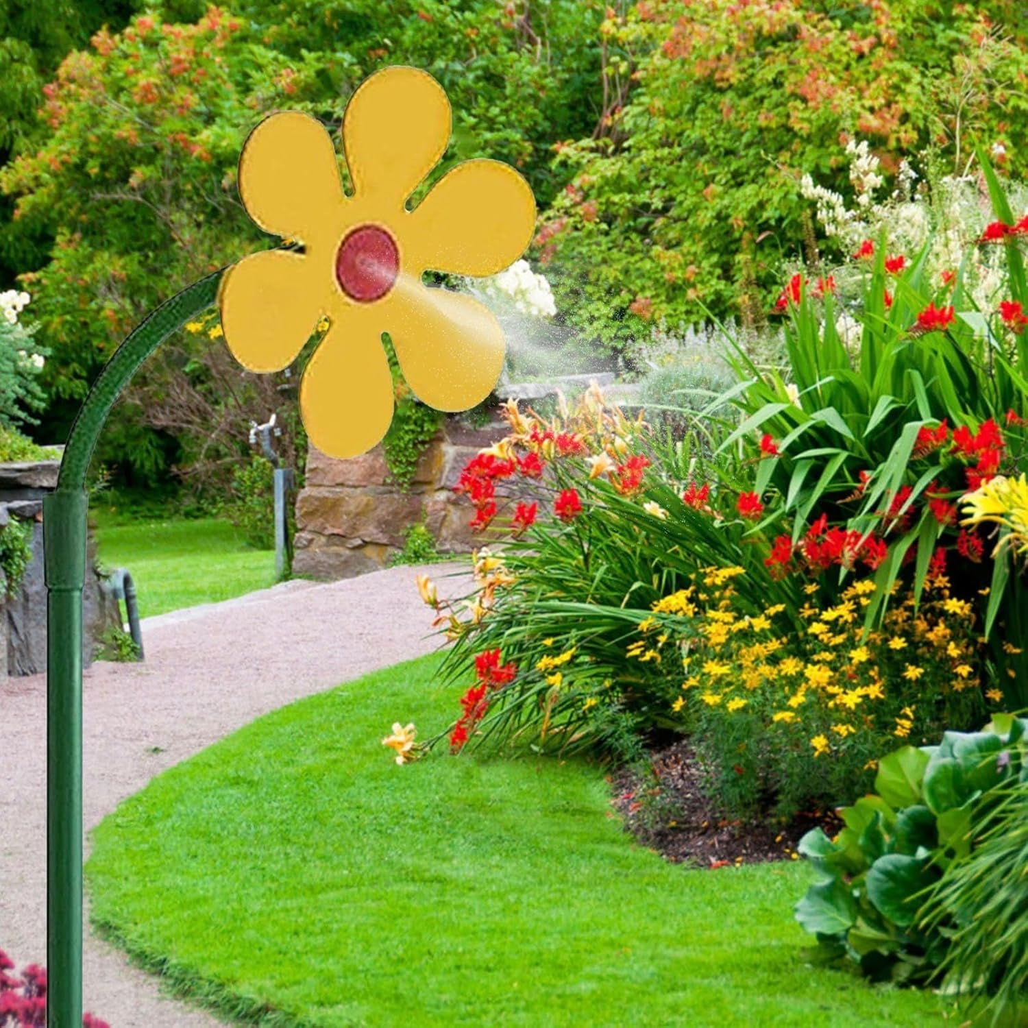 Crazy Dancing Daisy Sprinkler,Garden Sprinkler Stake with Adapter,360 Rotatable Flower Sprinklers,Lawn Watering Sprinklers Sprayer, Irrigation Tool for Yard Watering Kids Playing (A)