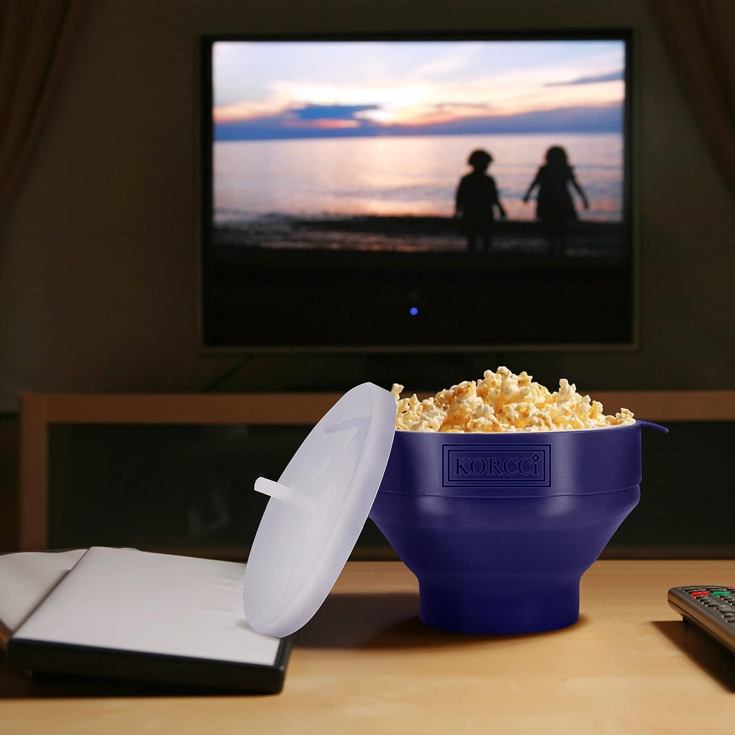 The Original  Microwaveable Silicone Popcorn Popper, Microwave Popcorn Popper, Collapsible Microwave Popcorn Maker Bowl, No Oil Required, Use in Microwave, Dishwasher Safe (Blue)
