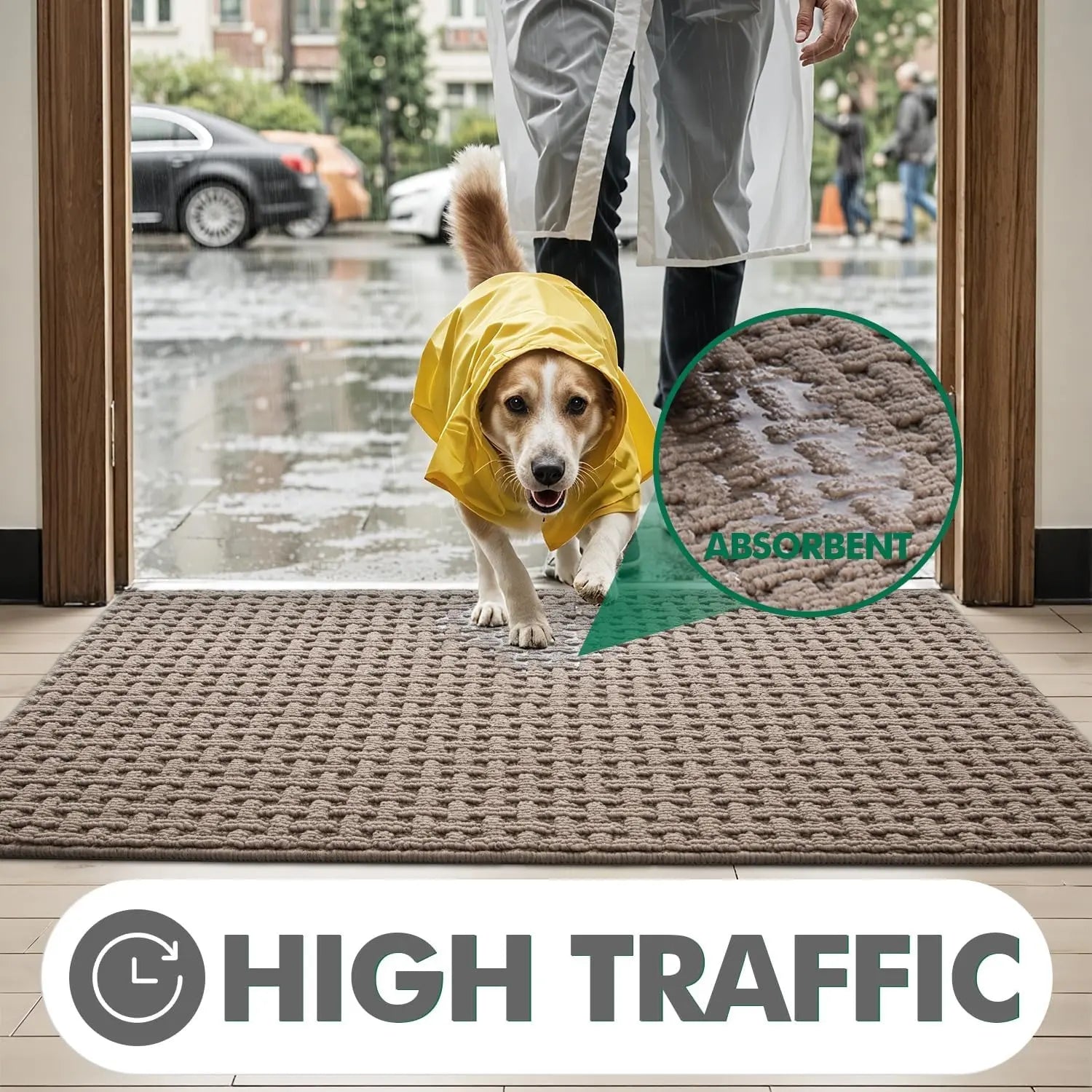 Lumi Washable Indoor Door Mat - 17x30 Absorbent, Non-Slip, and Stylish Beige Entryway Rug