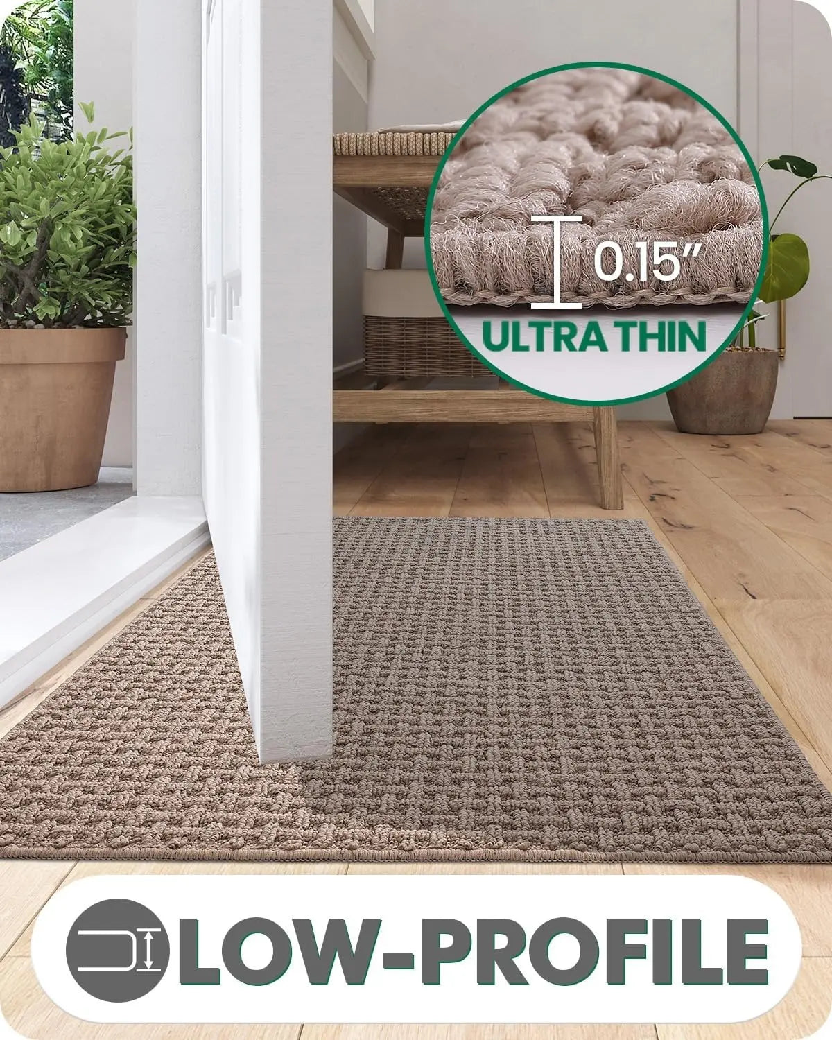 Lumi Washable Indoor Door Mat - 17x30 Absorbent, Non-Slip, and Stylish Beige Entryway Rug