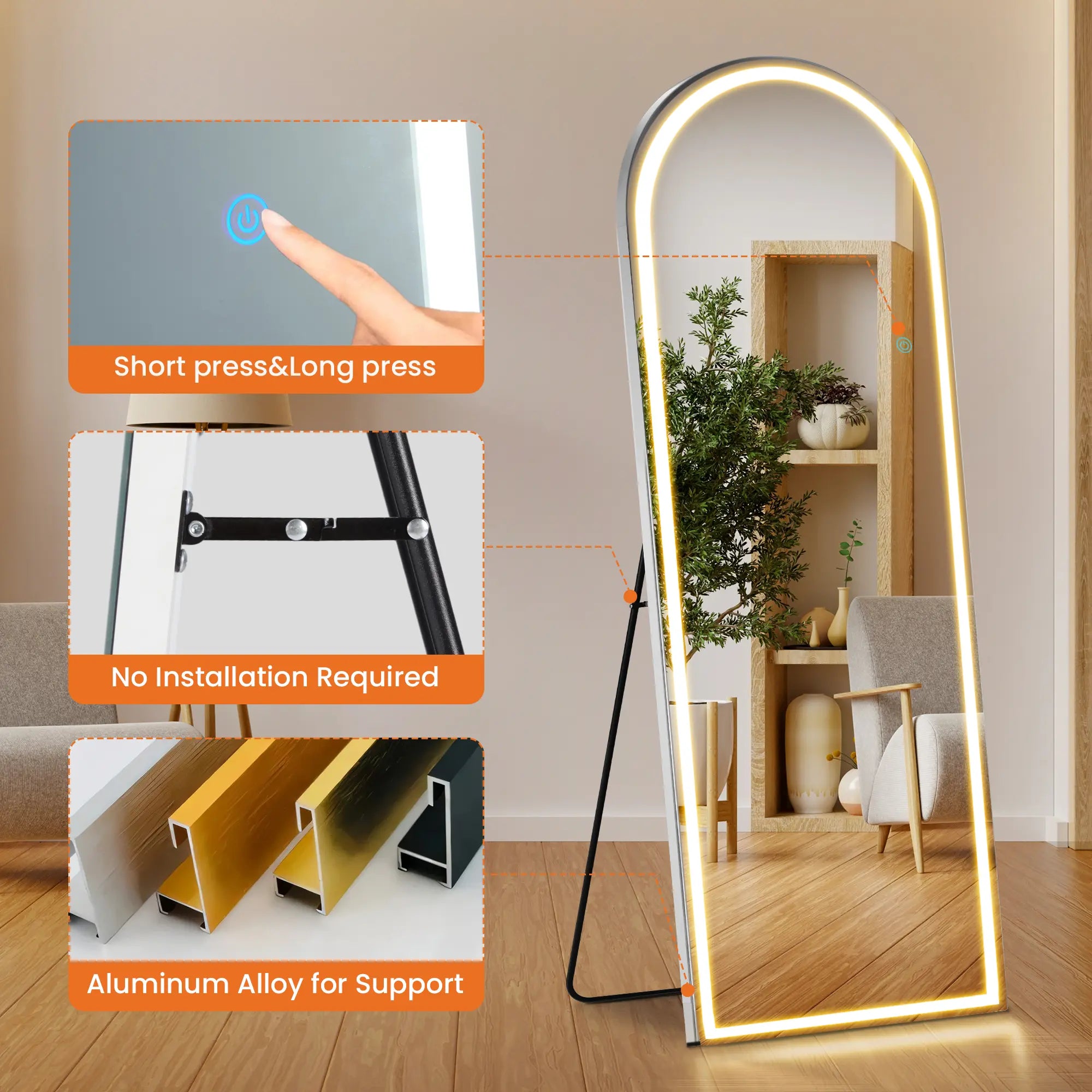 Stand Mirror Full Length with LED Lights