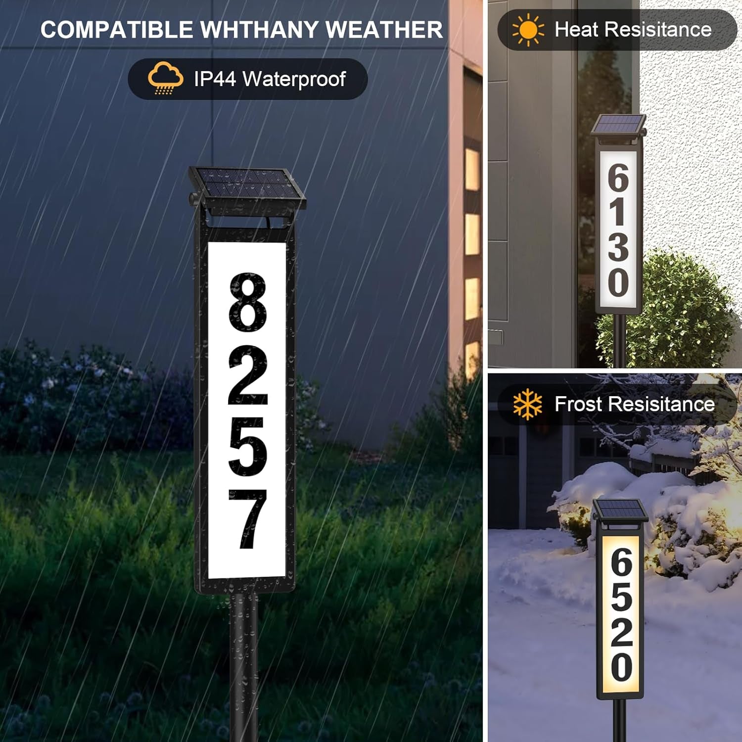 Solar Illuminated LED Lighted Address Sign, House Numbers for outside Yard Home, Numbers Plaque Outdoor Waterproof, Black