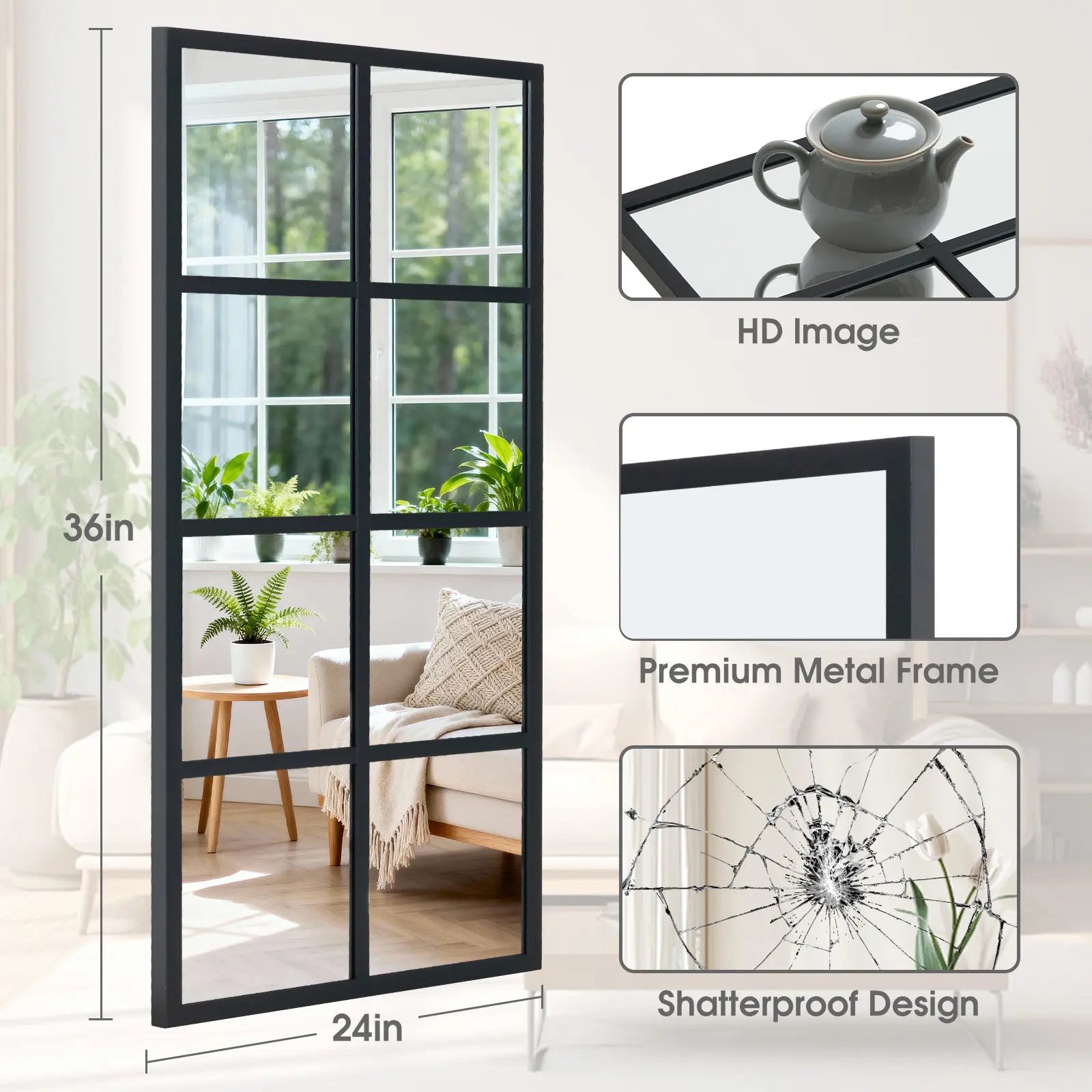 Elevate Your Space with the HD Shatterproof Wall Mirror – Modern Industrial Design for Any Room
