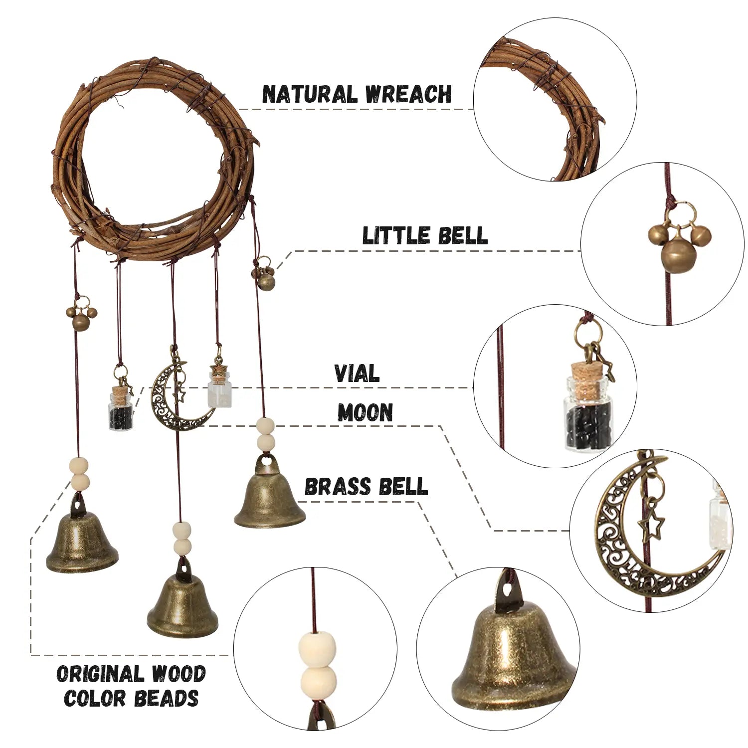 Enchanting Boho Bell Hanging Decor - Vintage Door Bell Ornament for Whimsical Home Accents