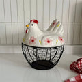 Charming Rustic Farmhouse Hen-Shaped Ceramic Egg Basket - Stylish Egg Holder with Lid for Organizing Fruits and Veggies