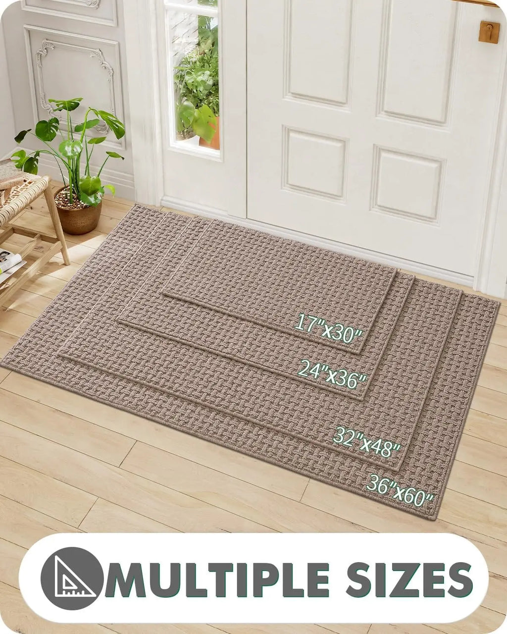 Lumi Washable Indoor Door Mat - 17x30 Absorbent, Non-Slip, and Stylish Beige Entryway Rug
