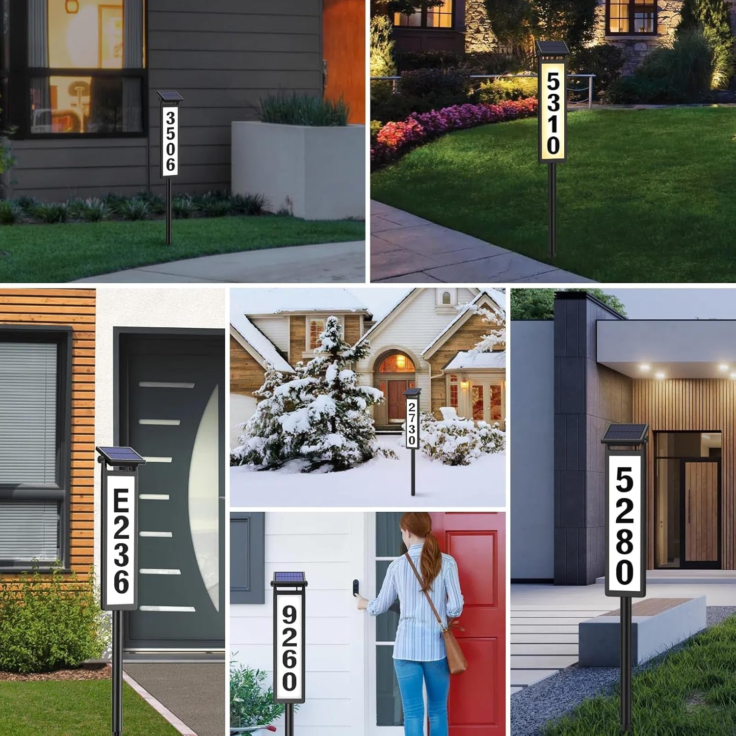 Solar Illuminated LED Lighted Address Sign, House Numbers for outside Yard Home, Numbers Plaque Outdoor Waterproof, Black