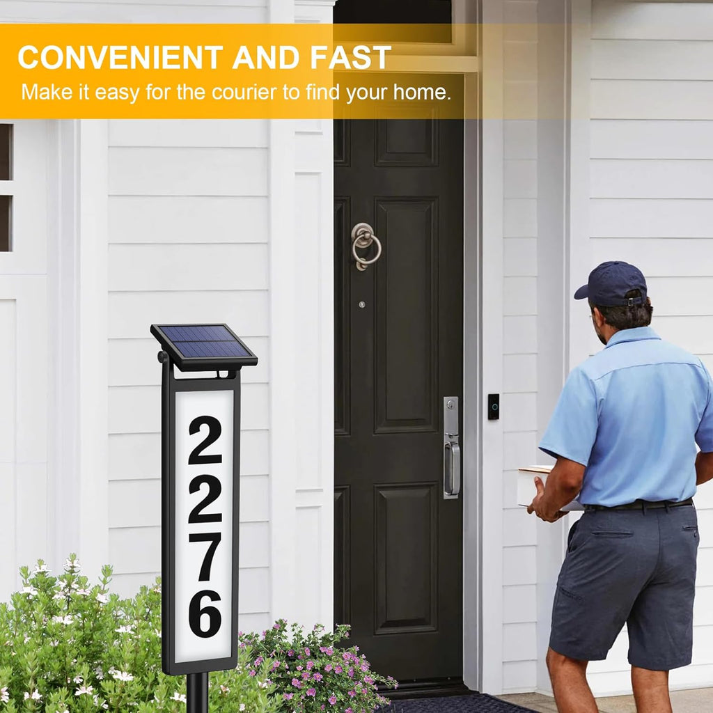 Solar Illuminated LED Lighted Address Sign, House Numbers for outside Yard Home, Numbers Plaque Outdoor Waterproof, Black