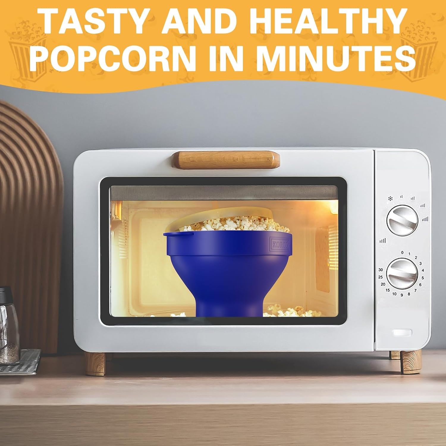 The Original  Microwaveable Silicone Popcorn Popper, Microwave Popcorn Popper, Collapsible Microwave Popcorn Maker Bowl, No Oil Required, Use in Microwave, Dishwasher Safe (Blue)