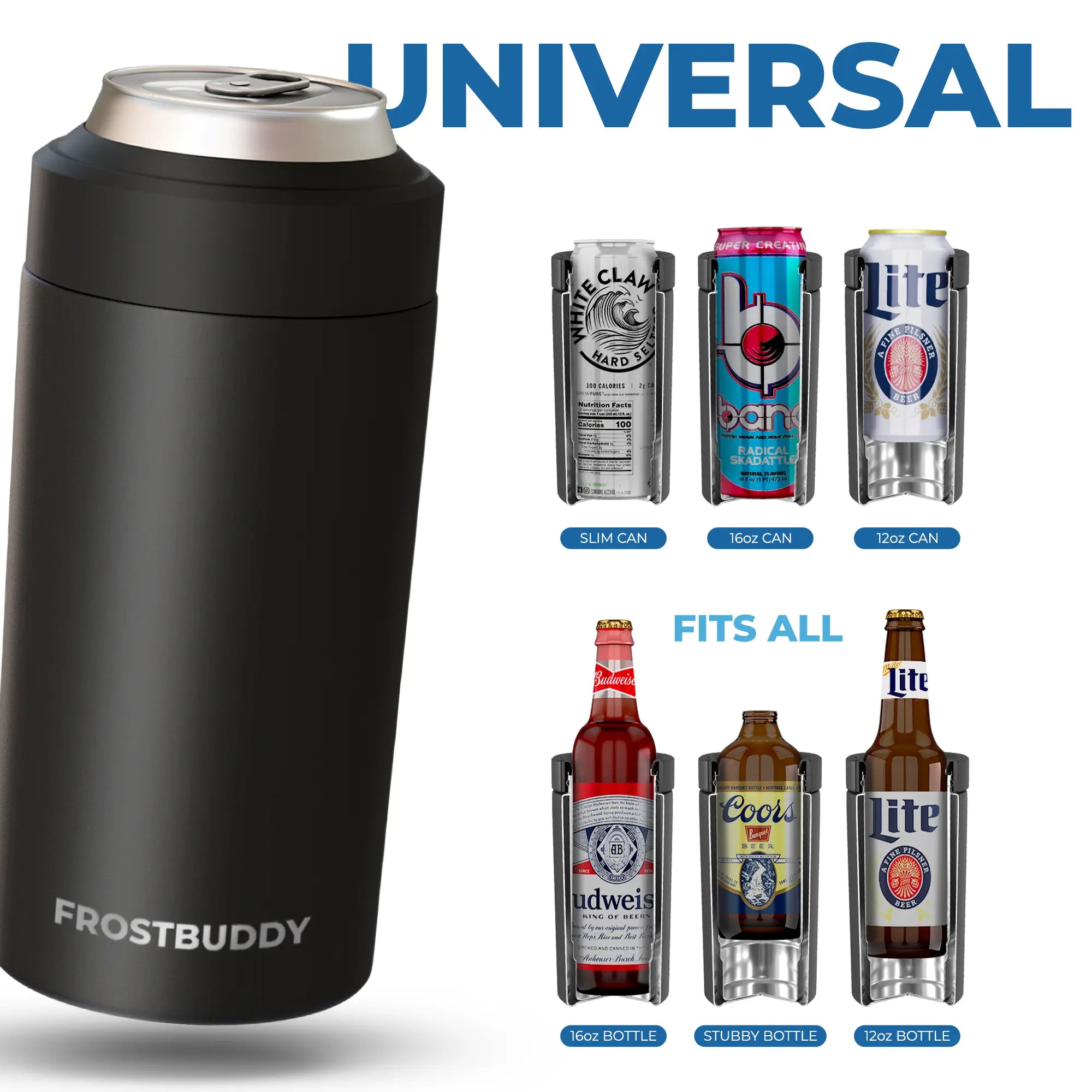 Universal Buddy - Fits 12Oz Cans, Slim Cans, 12Oz Bottles, 16Oz Cans | Coffee Cup - Double Wall Insulated Drinkware