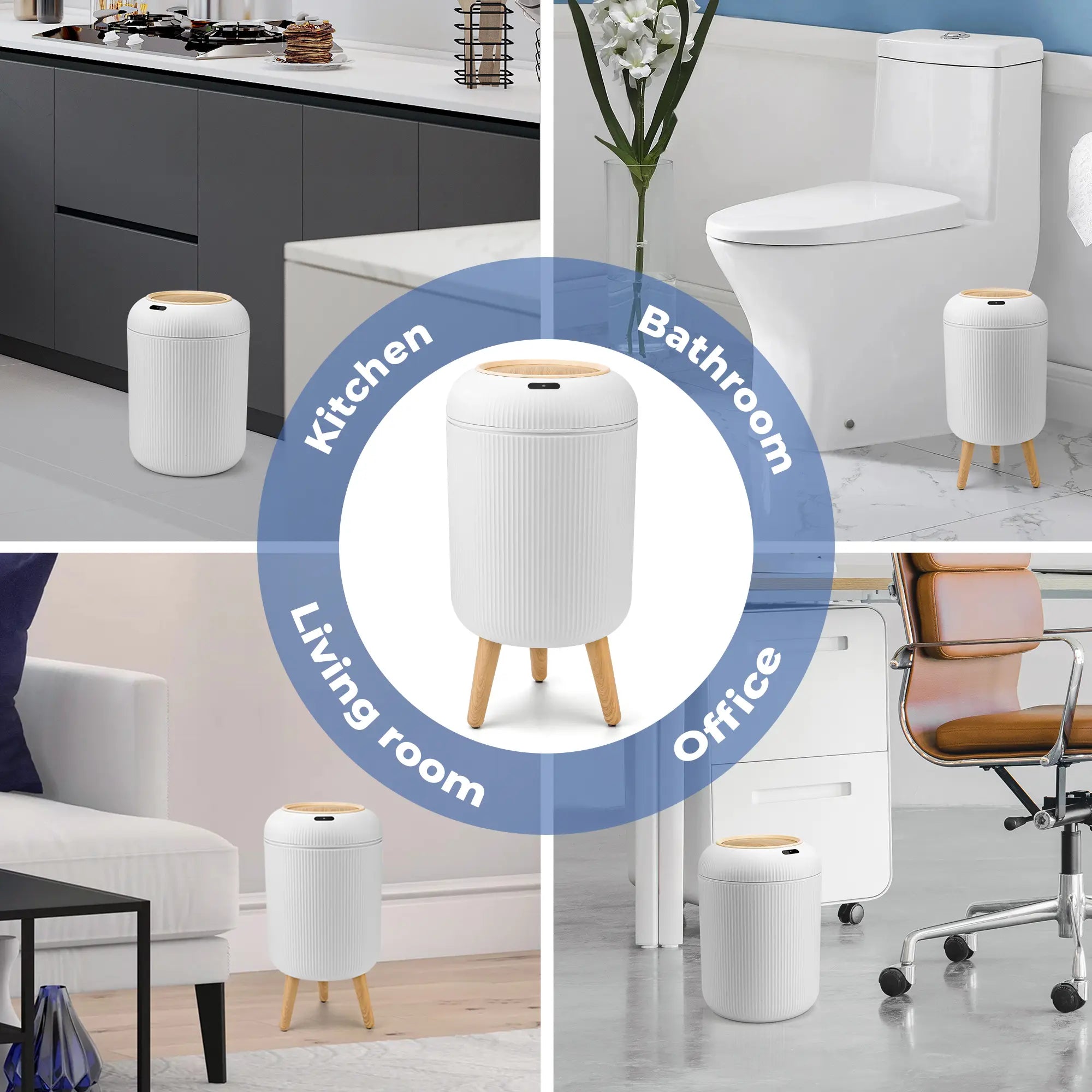 Pukomc Smart Induction Waterproof Trash Can for Bathroom, Bedroom, Office Nordic Style, Household Items Saving Space Motion Sensor Multifunctional Home Goods Environmentally Friendly Automatic Summerwins