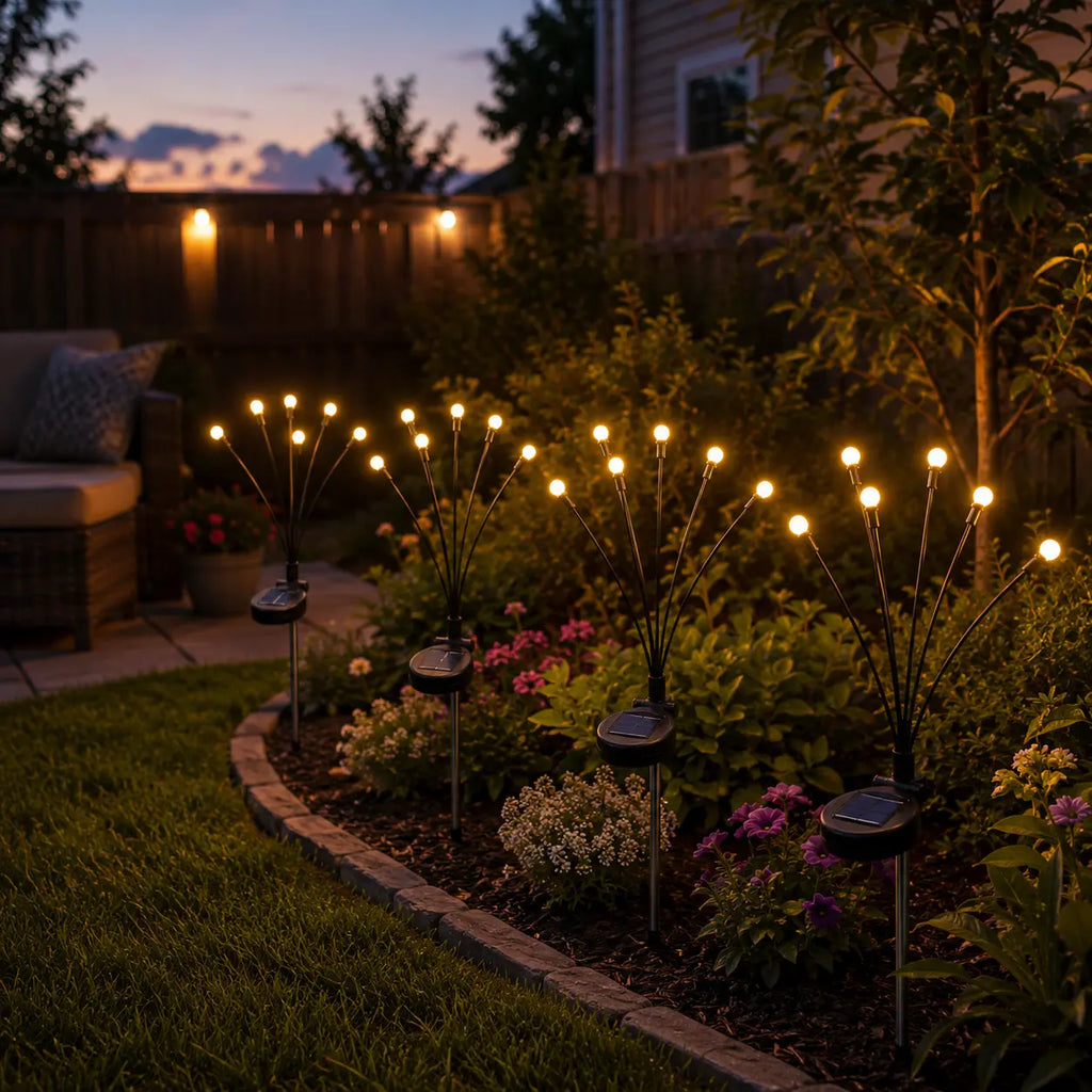Outdoor Solar Firefly Lights, 4/8 Pack Waterproof Garden Stake Lights with Auto Dusk-To-Dawn Glow, 32/64 LED Bulbs for Yard, Patio, Pathway, Walkway & Landscape Decor