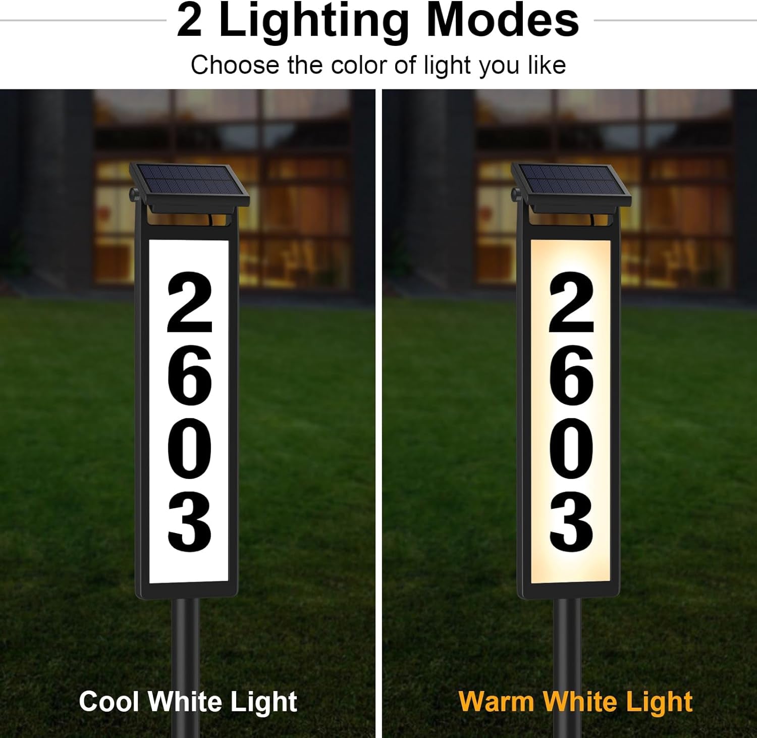 Solar Illuminated LED Lighted Address Sign, House Numbers for outside Yard Home, Numbers Plaque Outdoor Waterproof, Black