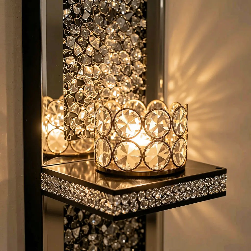 2-Piece Gold Crystal Mirror Wall Candle Sconce Set